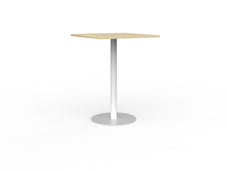 Knight's Polo Bar Leaner Table, White Frame, 800mm Square Atlantic Oak Top KG_POLOBL8SQWAO