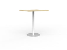Knight's Polo Bar Leaner Table, White Frame, 900mm Square Atlantic Oak Top KG_POLOBL9SQWAO