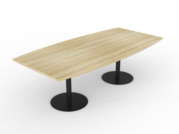 Knight's Polo Boardroom Table 2400mm x 1200mm, Boat Shape Autumn Oak Top, Black Frame KG_POLOBT2412B_B_AO
