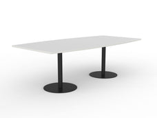Knight's Polo Boardroom Table 2400mm x 1200mm, Boat Shape White Top, Black Frame KG_POLOBT2412B_B_W