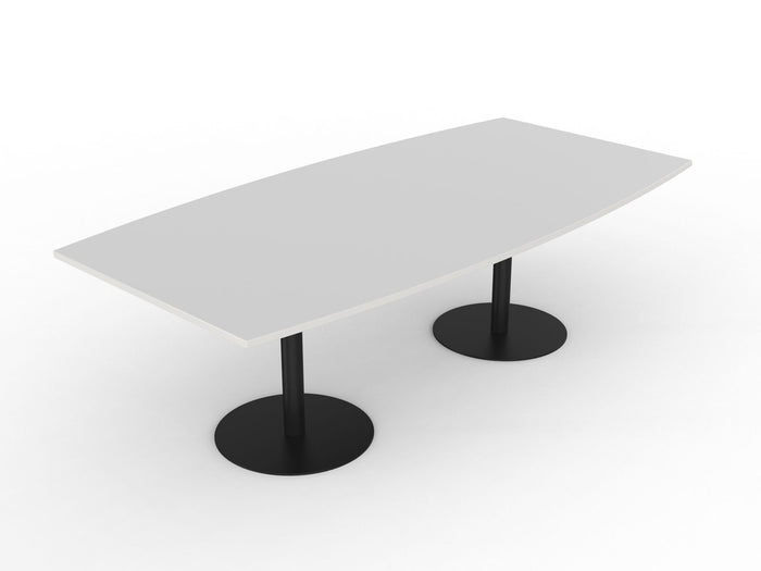Knight's Polo Boardroom Table 2400mm x 1200mm, Boat Shape White Top, Black Frame KG_POLOBT2412B_B_W