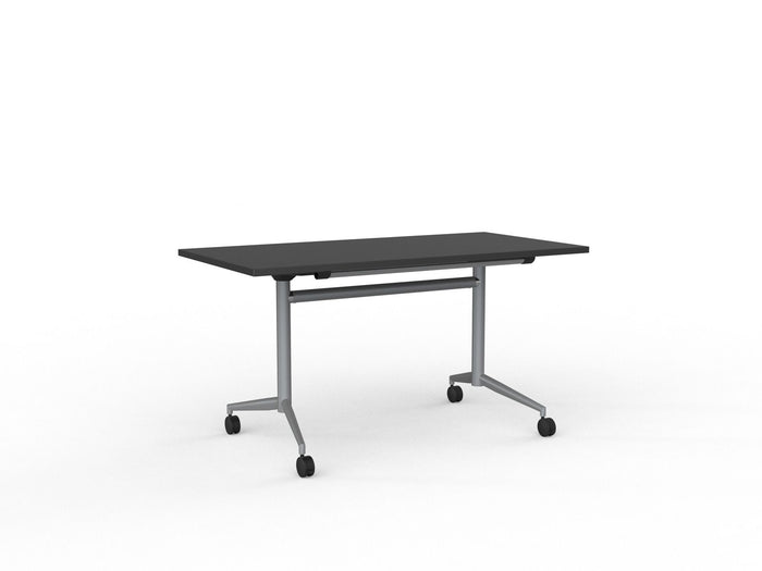 Knight's Team Flip Table 1400mm x 700mm, Rectangle, Silver Frame (Choice of Worktop Colours) Black KG_TMFLIP147S_BL