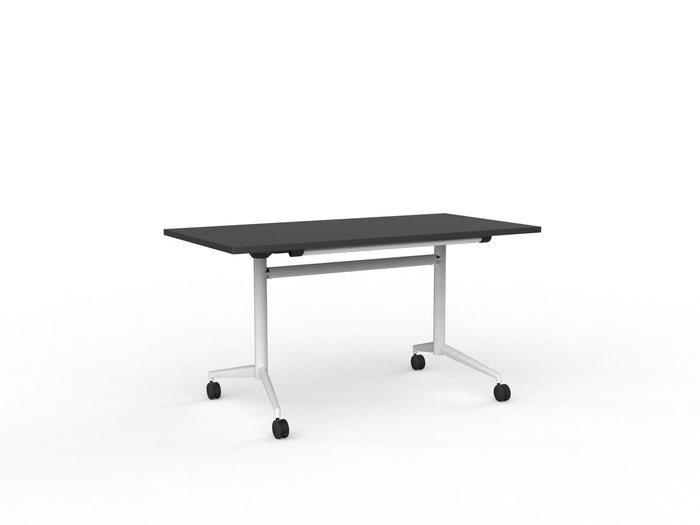 Knight's Team Flip Table 1400mm x 700mm, Rectangle, White Frame (Choice of Worktop Colours) Black KG_TMFLIP147W_BL