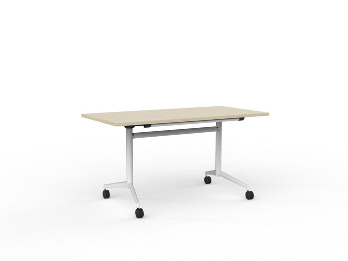 Knight's Team Flip Table 1400mm x 700mm, Rectangle, White Frame (Choice of Worktop Colours) Nordic Maple KG_TMFLIP147W_NM