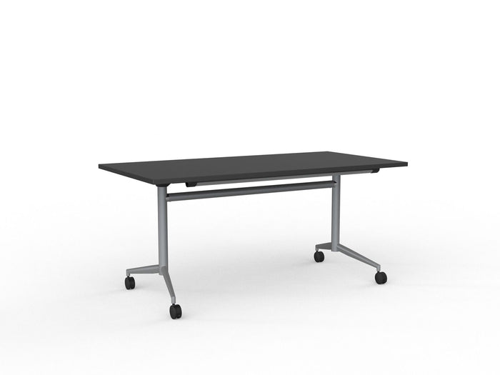 Knight's Team Flip Table 1600mm x 800mm, Rectangle, Silver Frame (Choice of Worktop Colours) Black KG_TMFLIP168S_BL