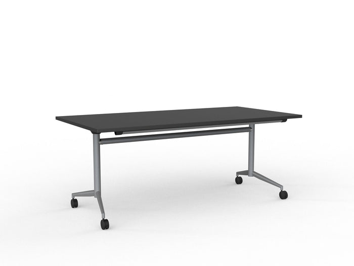 Knight's Team Flip Table 1800mm x 900mm, Rectangle, Silver Frame (Choice of Worktop Colours) Black KG_TMFLIP189S_BL