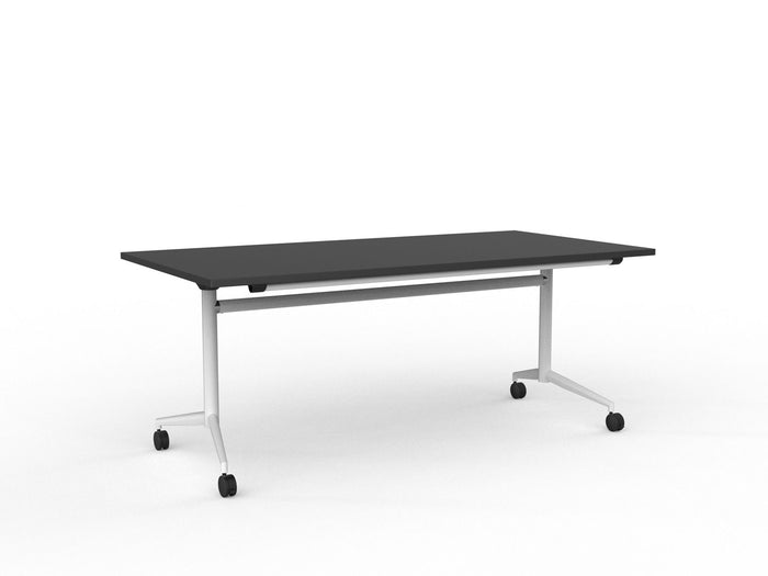 Knight's Team Flip Table 1800mm x 900mm, Rectangle, White Frame (Choice of Worktop Colours) Black KG_TMFLIP189W_BL