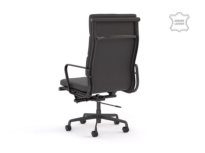 Knight's Vogue Genuine Black Coloured Leather Main Front Panel, Highback Chair With Armrest, Unassembled KG_VOGUEHLBBKD