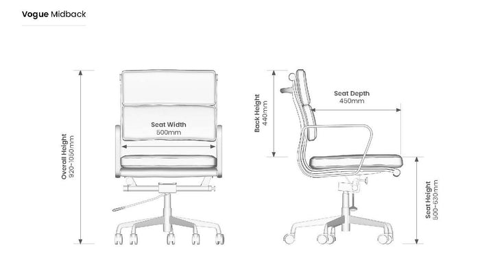 Knight's Vogue Genuine Black Coloured Leather Main Front Panel, Midback Chair With Armrest, Assembled KG_VOGUEMLBB