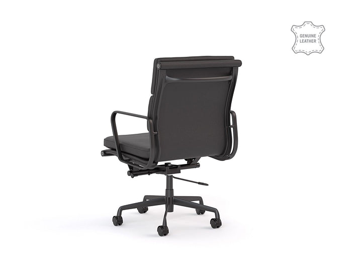 Knight's Vogue Genuine Black Coloured Leather Main Front Panel, Midback Chair With Armrest, Unassembled KG_VOGUEMLBBKD