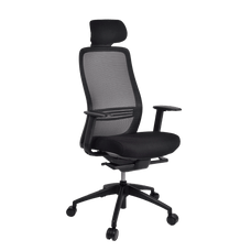 Konfurb Luna High Back Ergonomic Chair - Black with Nylon Base Ready to Assemble / With Armrest / With Headrest BSKON150-153+KON150-3-ARMS4D+KON150-3-HEAD