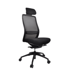 Konfurb Luna High Back Ergonomic Chair - Black with Nylon Base Ready to Assemble / Without Armrest / With Headrest BSKON150-153+KON150-3-HEAD