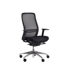 Konfurb Luna High Back Ergonomic Chair - Black with Polished Aluminium Base Ready to Assemble / With Armrest / Without Headrest BSKON150-153+KON150-C-G+KON150-BASE+KON150-3-ARM4D