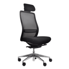 Konfurb Luna High Back Ergonomic Chair - Black with Polished Aluminium Base Ready to Assemble / Without Armrest / With Headrest BSKON150-153+KON150-C-G+KON150-BASE+KON150-3-HEAD