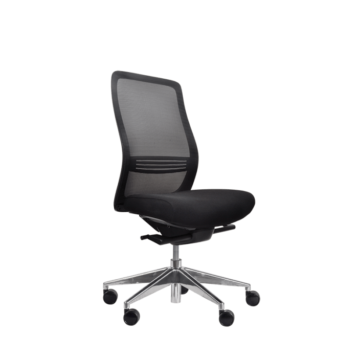 Konfurb Luna High Back Ergonomic Chair - Black with Polished Aluminium Base Ready to Assemble / Without Armrest / Without Headrest BSKON150-153+KON150-C-G+KON150-BASE