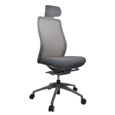 Konfurb Luna High Back Ergonomic Chair - Grey with Nylon Base Ready to Assemble / Without Armrest / With Headrest BSKON150-152+KON150-2-HEAD