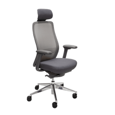 Konfurb Luna High Back Ergonomic Chair - Grey with Polished Aluminium Base Ready to Assemble / With Armrest / With Headrest BSKON150-152+KON150-C-G+KON150-BASE+KON150-2-HEAD+KON150-2-ARM4D