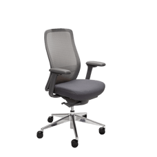 Konfurb Luna High Back Ergonomic Chair - Grey with Polished Aluminium Base Ready to Assemble / With Armrest / Without Headrest BSKON150-152+KON150-C-G+KON150-BASE+KON150-2-ARM4D