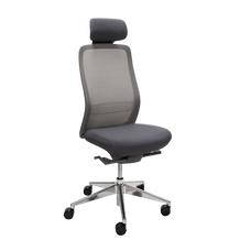 Konfurb Luna High Back Ergonomic Chair - Grey with Polished Aluminium Base Ready to Assemble / Without Armrest / With Headrest BSKON150-152+KON150-C-G+KON150-BASE+KON150-2-HEAD