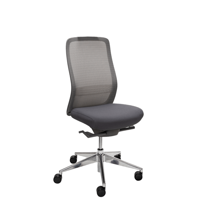 Konfurb Luna High Back Ergonomic Chair - Grey with Polished Aluminium Base Ready to Assemble / Without Armrest / Without Headrest BSKON150-152+KON150-C-G+KON150-BASE