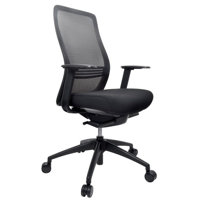 Konfurb Luna High Back Ergonomic Chair with Armrest, Nylon Base, Black BSKON150-153+KON150-3-ARMS4D-BB