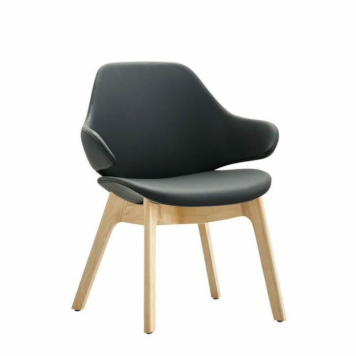 Konfurb Orbit Mid Back Chair, Wooden Base, Black Vinyl BSKON187-V3