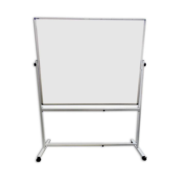 Lacquered Steel Double Sided Magnetic Mobile Whiteboard 1200 x 1200mm on Pivoting Stand with Wheels NBWBLSPIV1212-I