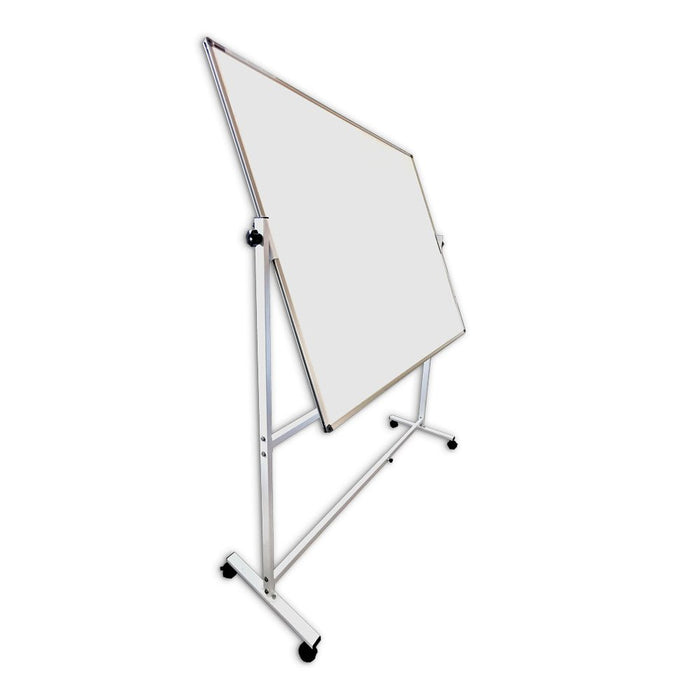 Lacquered Steel Double Sided Magnetic Mobile Whiteboard 1200 x 2400mm on Pivoting Stand with Wheels NBWBLSPIV1224-I