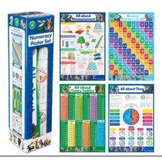 LCBF All About Numeracy Wall Poster Box Set Of 4. Learn Times Tables, Measurements, Time & Numbers CX555989