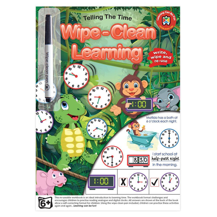 LCBF Wipe Clean Learning Book Telling the Time With Marker CX228030