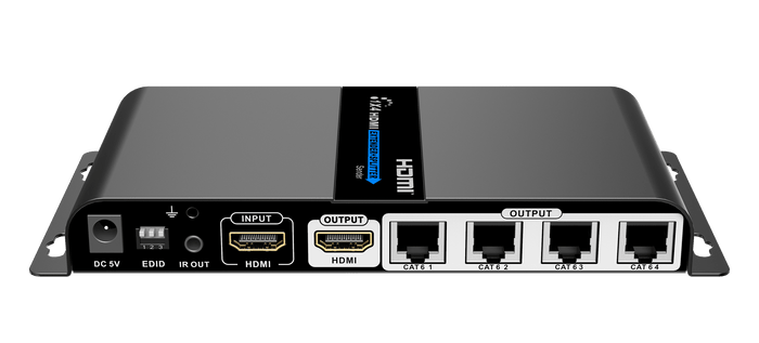 LENKENG 1-In-4-Out 1080P HDMI Extender. 1x HDMI in, 1x HDMI out, 4x RJ45 out. Comp with CAT6/6a/7 Cables, Transmit up to 40m, Plug & Play, Wall-mount, Supports EDID, Includes 1x Tx & 4x Rx. CDLKV714PRO
