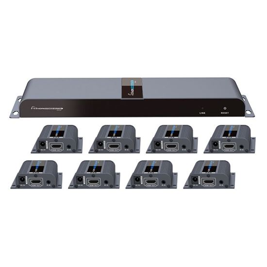 LENKENG 1-In-8-Out 1080P HDMI Extender. 1x HDMI in to 8x RJ45 out Compatible with CAT6/6a/7 Cables, Transmit up to 40m, Plug & Play, Wall-mountable, Supports EDID, Includes 1x Transmitter & 8x Rx. CDLKV718PRO