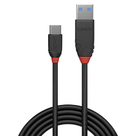 Lindy 1 Metre USB-C 3.1 to USB-A Cable 3A - Black Line DSLIN36916