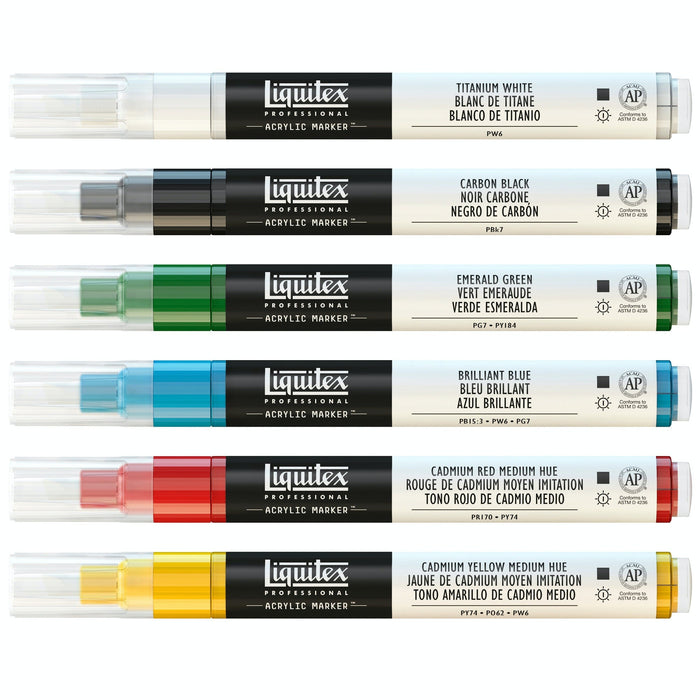 Liquitex Acrylic Paint Markers, Vibrant Set of 6 x 2-4mm JA0084100