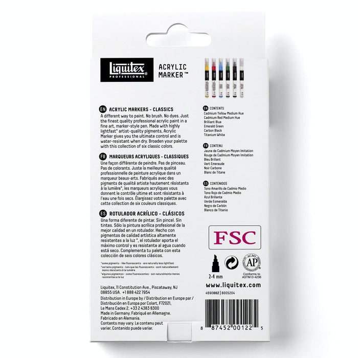 Liquitex Acrylic Paint Markers, Vibrant Set of 6 x 2-4mm JA0084100