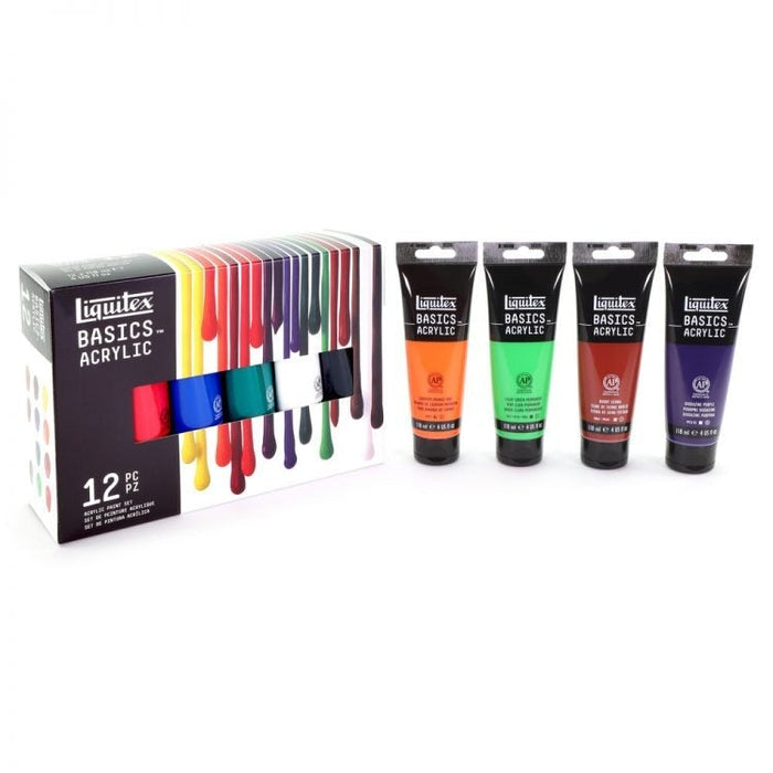 Liquitex Basics Acrylic Paint Set of 12 x 118ml, Assorted Colours JA0084160