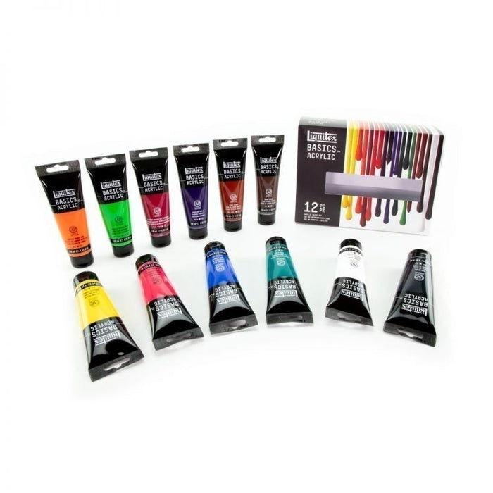 Liquitex Basics Acrylic Paint Set of 12 x 118ml, Assorted Colours JA0084160