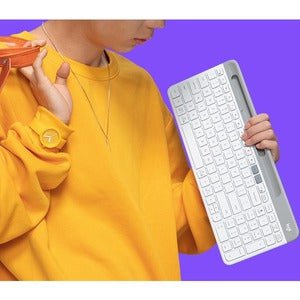 Logitech K580 Keyboard - Wireless Connectivity - Bluetooth/RF - 10 m - 2.40 GHz - USB Interface - Smartphone, Tablet, Notebook, Desktop Computer - Windows, Mac OS, iOS, Android, PC - AAA Battery Size Supported - Off White IM4547003