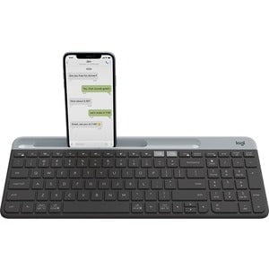 Logitech K580 Slim Multi-Device Wireless Keyboard - Wireless Connectivity - Bluetooth - 10 m - 2.40 GHz - USB Interface - Windows, Mac OS, iOS, Android - AAA Battery Size Supported - Graphite IM4547002