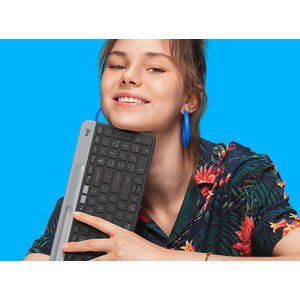 Logitech K580 Slim Multi-Device Wireless Keyboard - Wireless Connectivity - Bluetooth - 10 m - 2.40 GHz - USB Interface - Windows, Mac OS, iOS, Android - AAA Battery Size Supported - Graphite IM4547002