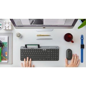 Logitech K580 Slim Multi-Device Wireless Keyboard - Wireless Connectivity - Bluetooth - 10 m - 2.40 GHz - USB Interface - Windows, Mac OS, iOS, Android - AAA Battery Size Supported - Graphite IM4547002