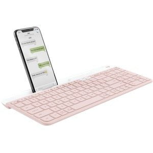 Logitech K580 Slim Multi-Device Wireless Keyboard - Wireless Connectivity - Bluetooth/RF - 10 m - 2.40 GHz - English - Computer, Smartphone, Tablet, Notebook - PC, Mac - AAA Battery Size Supported - Rose IM5682150