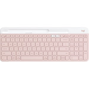 Logitech K580 Slim Multi-Device Wireless Keyboard - Wireless Connectivity - Bluetooth/RF - 10 m - 2.40 GHz - English - Computer, Smartphone, Tablet, Notebook - PC, Mac - AAA Battery Size Supported - Rose IM5682150