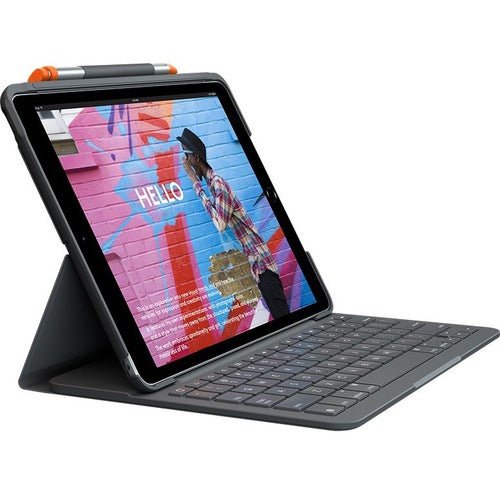 Logitech Slim Folio Keyboard/Cover Case (Folio) Apple, Logitech iPad (7th Generation) Tablet, Apple Pencil, Stylus - Graphite - Bump Resistant, Scratch Resistant, Spill Resistant, Bump Resistant, Damage Resistant, Wear Resistant, Tear Resistant - Fabric B IM4682313