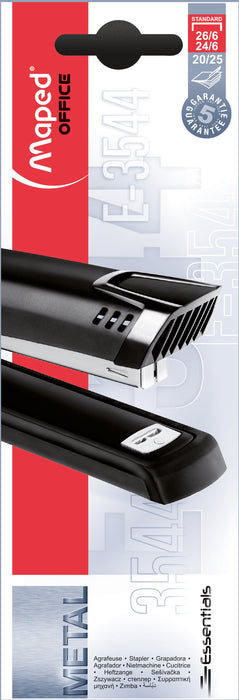 Maped Essentials Stapler, 25 Sheet, Black, Full Strip AO8354411