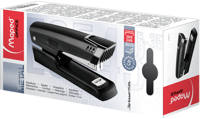 Maped Essentials Stapler, 25 Sheet, Black, Half Strip AO8354311