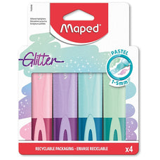 Maped Glitter Highlighters, 4 Pack, Pastel Sparkle Colours AO8742046