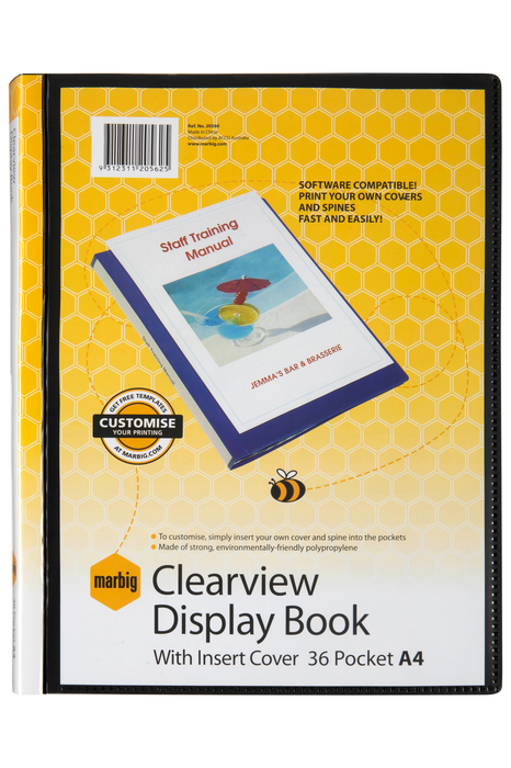 Marbig 36 Pocket A4 Clearview Non-Refillable Display Book, Black AO2056002
