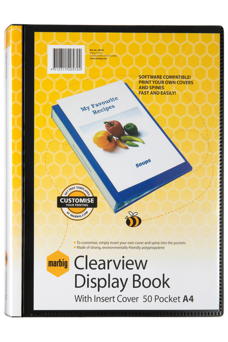 Marbig 50 Pocket A4 Clearview Non-Refillable Display Book, Black AO2057002