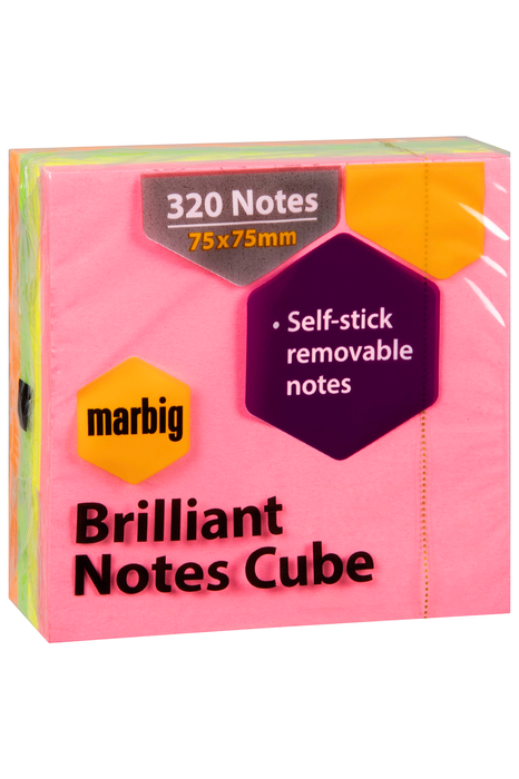 Marbig 75mm x 75mm Brilllant Cube Assorted Neon Colours AO1810799